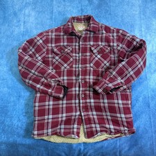 Wrangler Authentics Mens Sherpa Lined Flannel Shirt Jacket Burgundy Plaid Medium