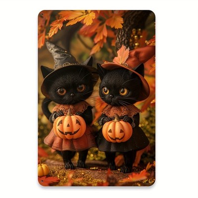 Vintage Halloween Pumpkin Cats Tin Metal Signs Home Décor Wall Art 8x12