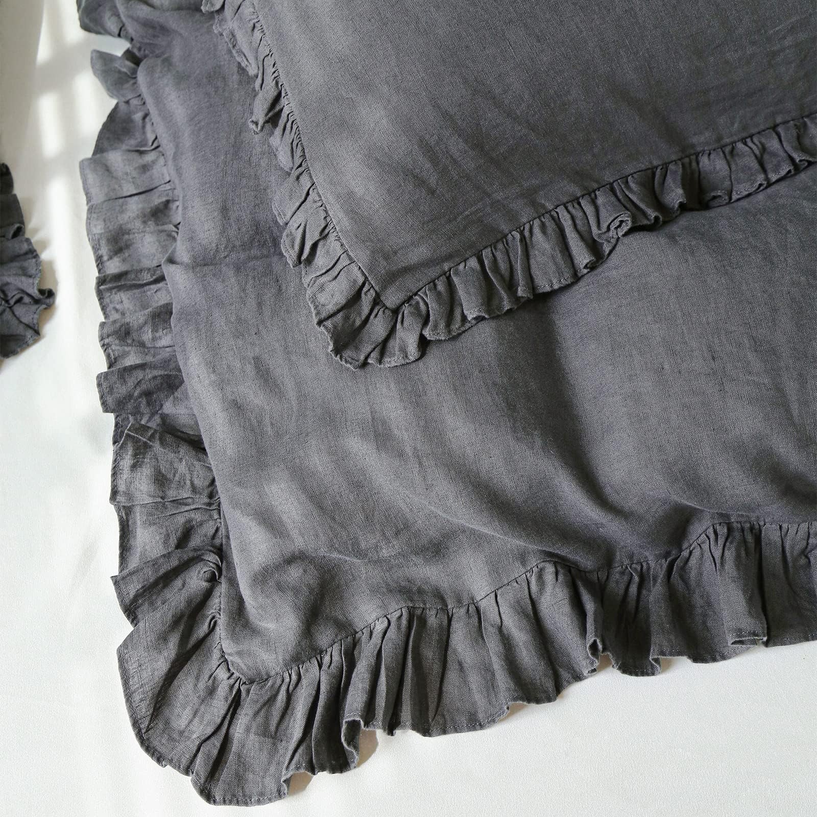 Simple&Opulence 100% Linen Duvet Cover Set, 3 PCS Natural French Flax Dark Gr...