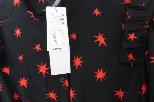 Topshop Black/Red Star Print Shirt Dress, Long Sleeves, Size Uk 6 - Picture 8 of 10