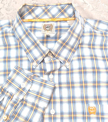Cinch Men s Blue Plaid Long Sleeve Shirt Sz 2XL Cotton Cowboy Button Down Logo