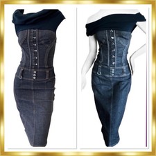 Dolce Gabbana Corset Denim Jean Dress Size 24(XS) Euro 38 $1200 Vintage RARE