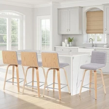 Vienna Modern Swivel 26" Counter Height Barstool with Gray Fabric Upholstered...