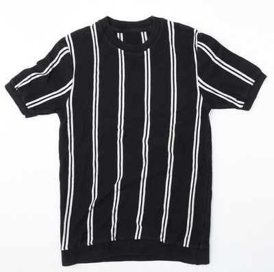 Topman Herren Pullover Pulli schwarz Rundhals gestreift Baumwolle Größe S
