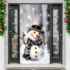 Christmas Door Banner Snowman Snowflake Front Door Decorations for Indoor