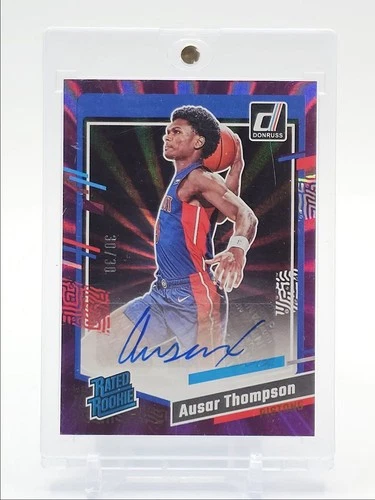 AUSAR THOMPSON 2023-24 DONRUSS RATED ROOKIE PURPLE LASER RC AUTO 30/30 Q3668