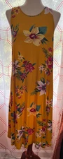 Old Navy swing dress EUC sz L Tall knit yellow Hawaiian floral print sleeveless