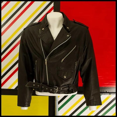 GLOBAL IDENTITY 90s Zipped Leather Bike JACKET Black Size Medium 116 O