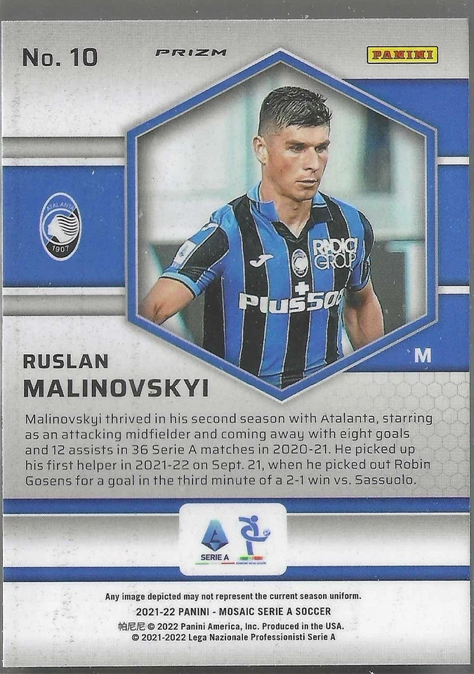 2021-22 Panini Mosaic SERIE A Choice Peacock Prizm Ruslan Malinovskyi #10 - Image 2 of 2