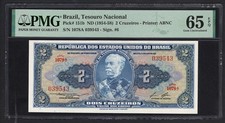 Brazil 2 Cruzeiros ND(1954-58) P151b  Uncirculated Grade 65