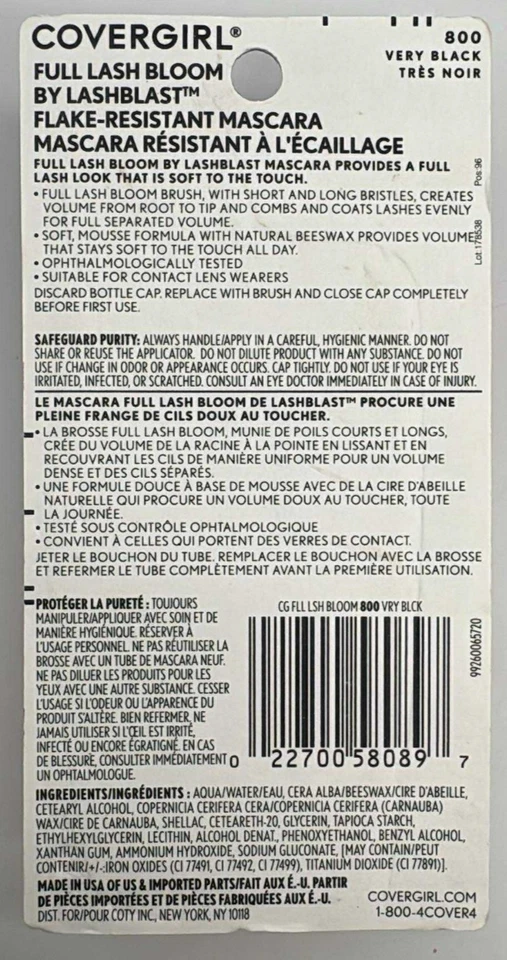 5PK Covergirl Full Lash Bloom By Lash Blast Mascara ~ 800 VERY BLACK ~ NEW - Image 2 of 2