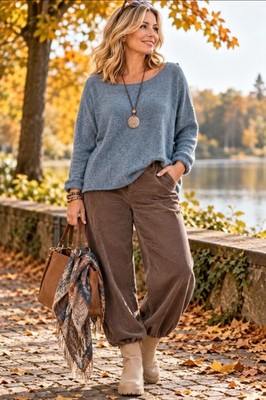 Made in Italy Damen Strickpullover Rundhals Langarm Blau