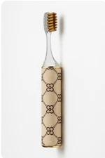 Luxury Beige Toothbrush with Case – Soft Bristles, Gold Details, Elegant Design