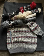 VTG 1960s Men Wool Sweater Knitting Project Unfinished Yarn More Complete