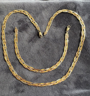 9ct Vintage Gold Tri Colour Braided Herringbone Necklace & Bracelet Set