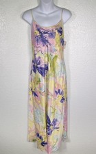 Vintage Natori Slip Dress Womens Small Floral Satin Maxi Nightgown Neiman Marcus