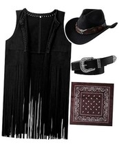 Western Outfits for Women Cowgirl Tassel Sleeveless Vest Cowboy Small Black