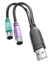 TriverseTech PS2 to USB Adapter, Male Dual PS/2 Mini-DIN 6-pin Black