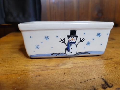 Nantucket Snowman/holly Berries design Mini Loaf Pan Stoneware - Picture 2 of 11