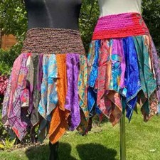 Wholesale of Indian Vintage Silk Saree Patchwork Banjara Skirts Beach Wear Dress