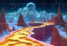 COSMIC WALKWAY ART PRINT, Surreal Landscape Decor, Futuristic Planet Poster E853