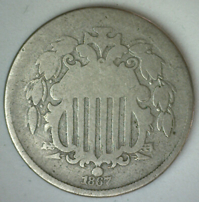 1867 Shield Nickel Good Genuine United States Circulated Type Coin