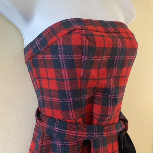 Vintage American Eagle Outfitters Red Purple Blue Plaid Mini Dress Sze 0 / Wool - Picture 4 of 12