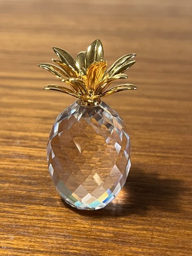 SWAROVSKI CRYSTAL Faceted PINEAPPLE Gold-Tone Leaves 2 1/2" - Picture 2 of 3