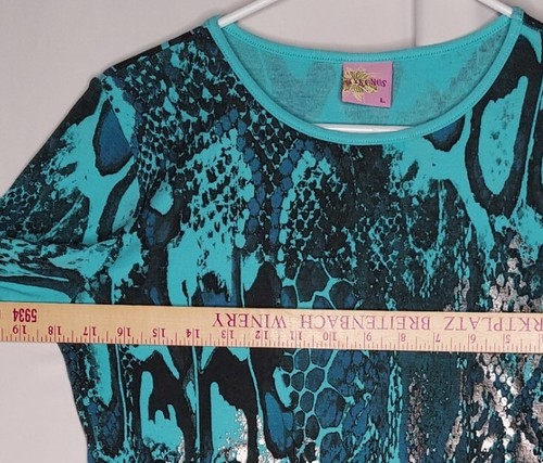 Mykonos Top Donna Grande Turchese Metallizzato Rettile Serpente 3/4 Girocollo Y2K Anni 90 - Foto 3 di 7
