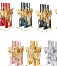 Golden Cutlery Set 24 Pieces -Flatware Set, WHITEand GOLD (stainless steel)