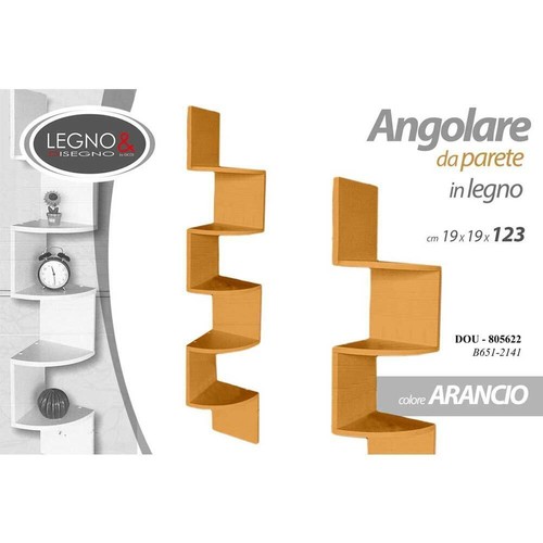 Libreria Scaffale Mensole Parete Angolare Moderna 5 Ripiani ad Angolo Arancione - Foto 3 di 3