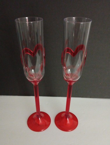 Valentinstag rot HERZ Kunststoff Champagner & Weinflöte Trinkglas 2 Stück NEU - Bild 4 von 5