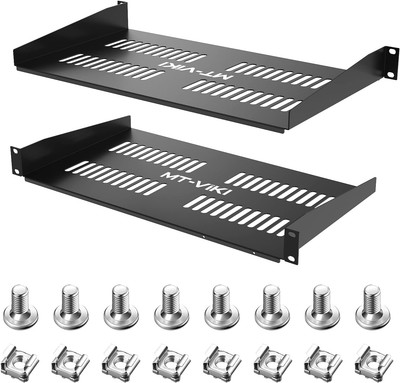 2-Pc 19 inch Rack Shelf, 1U Server Rack Shelf 10'' Deep, Universal Vented Rack...