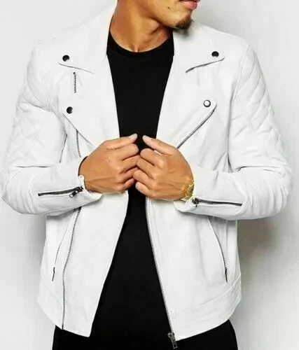 STYLISH New Men's White Jacket 100% Pure Lambskin Bomber Biker Coat Jacket video thumbnail