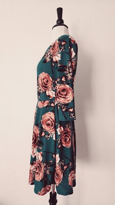 New Dress Size Medium Teal Floral Coastal Boho Cottage Brunch | eBay