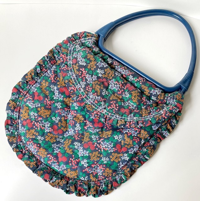 Cottagecore Quilted Floral Ruffled Farmcore Purse Plastic Handles