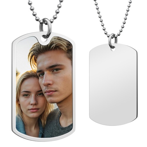Personalize Full Color Photo Print Text Engrave Stainless Steel Dog Tag Necklace - Bild 6 von 21
