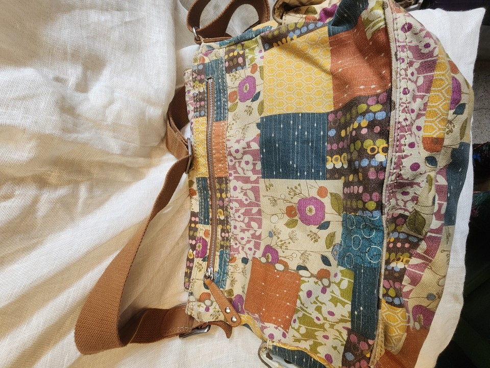 Vintage Fossil Crossbody Shoulder Messenger Canvas Bag Floral Boho