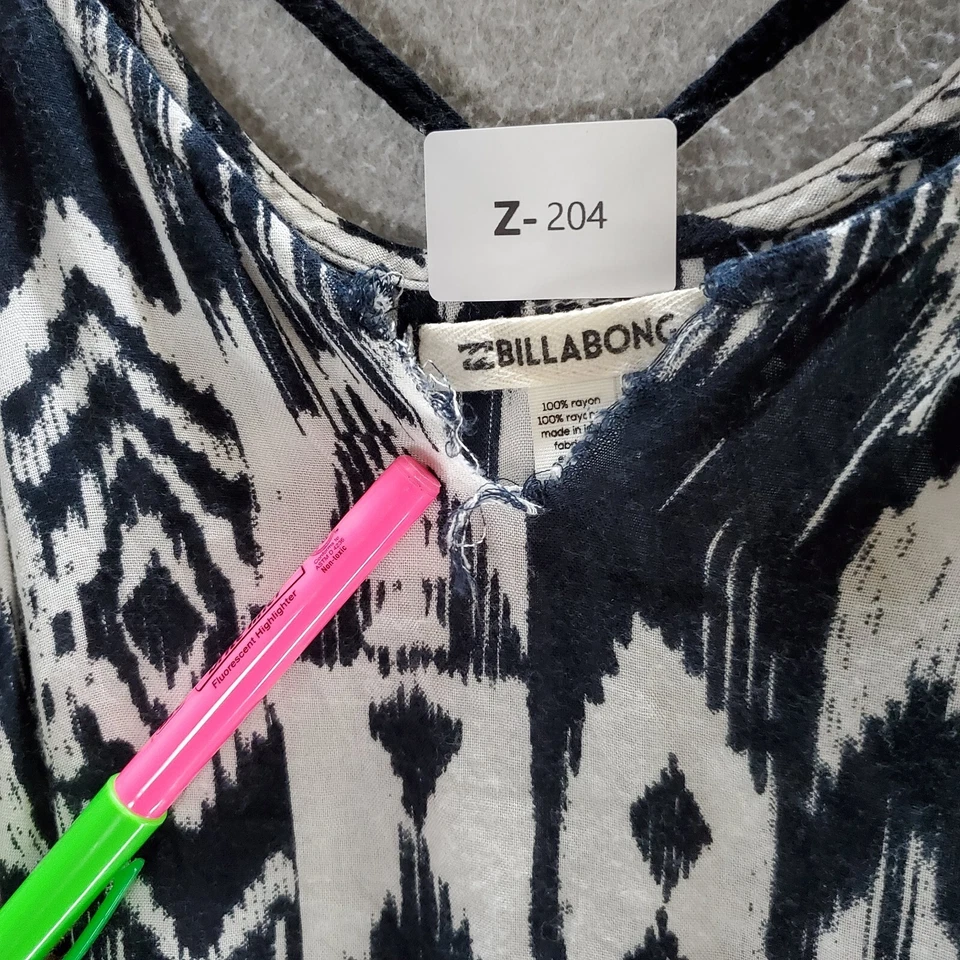 Camiseta sin mangas Billabong para mujer mediana negra blanca geométrica flecos azteca fluida LEER Foto 4 de 4