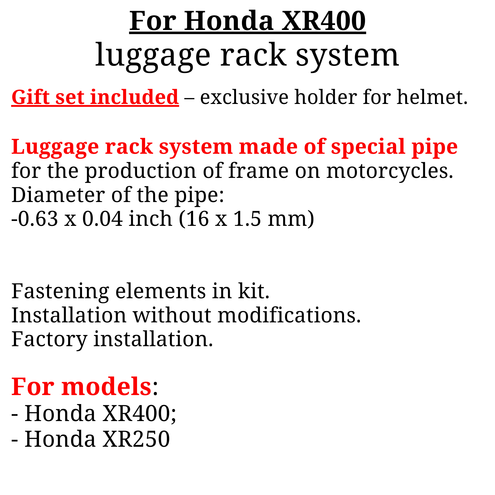 For Honda XR 400 Rack luggage system XR400R side carrier Monokey XR 400 ...