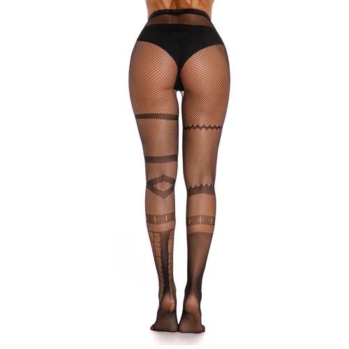 Womens Black Barbed Wire Fishnet Patterned Tights Gothic Lace Goth UK 6-16 - Picture 4 of 9