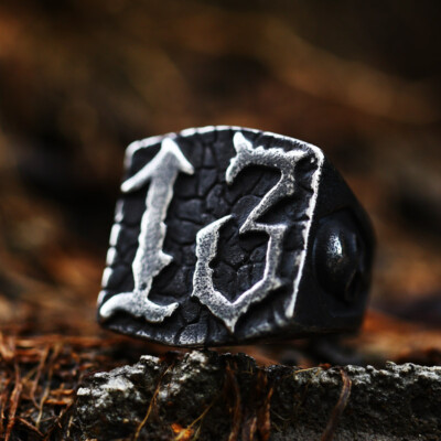 Vintage Skull Number 13 Ring Stainless Steel Men's Boy's Gothic