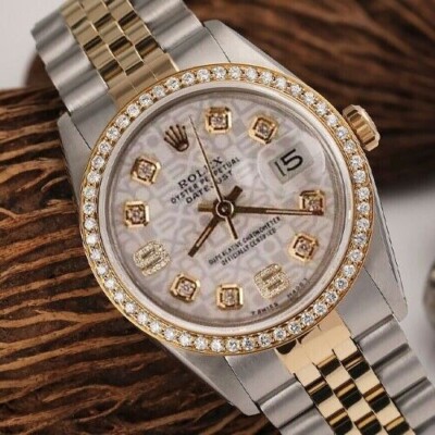 36 mm Rolex Datejust White Jubilee Diamond Dial Two Tone Diamond Watch
