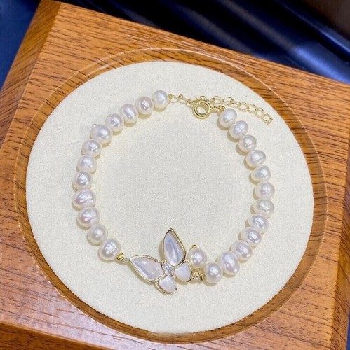 Schönes AAA 9-10mm Akoya weißes Barock Perlen Armband 14k Größe verstellbar - Bild 6 von 6