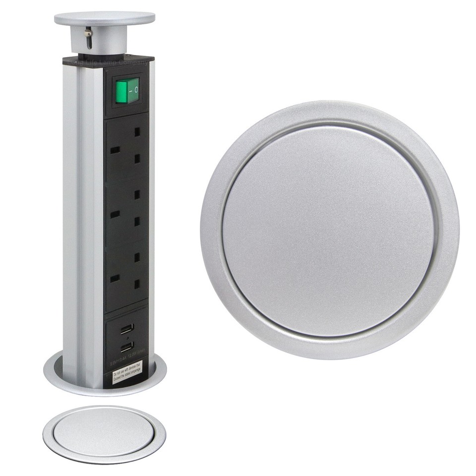Silver Top Power Pop Up Socket With 2 USB Charging Port 3 Plug Sockets ...
