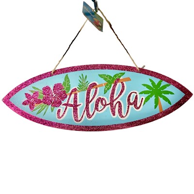 ALOHA LUAU Wood Tiki Bar Sign Surf Board Door Plaque Hawaiian