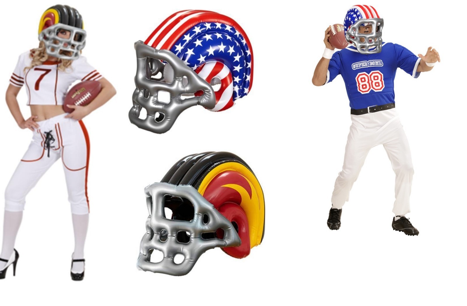 AMERICAN FOOTBALLER FANCY DRESS COSTUME ADULT MENS SPORTS HELMET & BALL