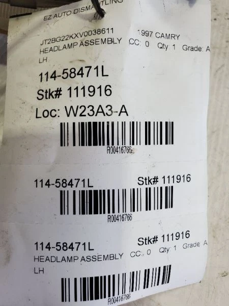 1997-1999, Toyota Camry, Driver Left Headlight, LH, Part Number-81110-AA010 - Image 4 of 4