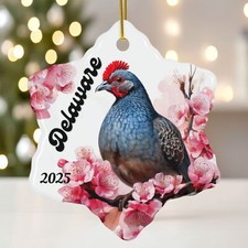Delaware Blue Hen Ornament 2025   State Bird Ceramic Snowflake Tree Gift