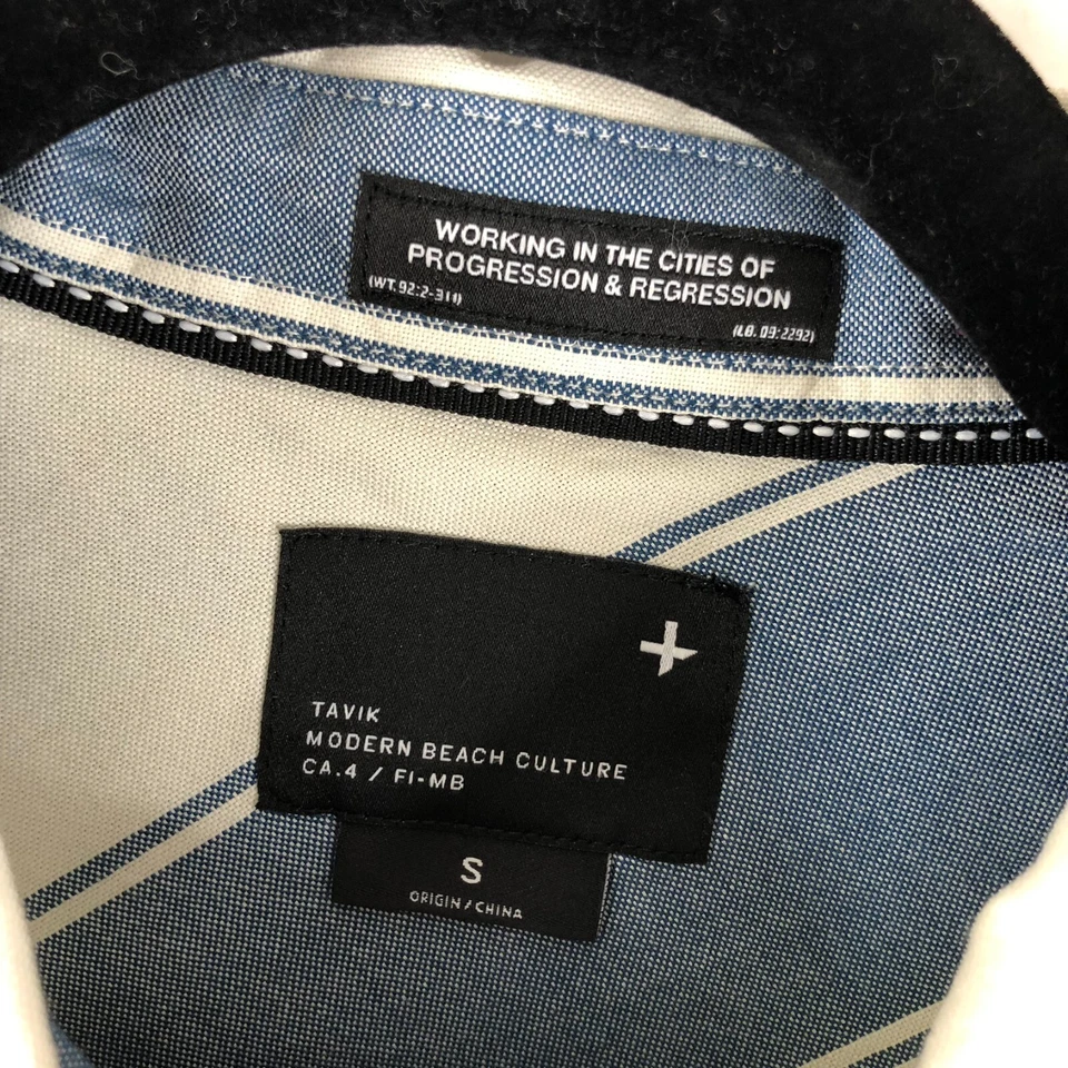 Camisa Tavik Para Hombres Abotonada Rayas Manga Larga Algodón Azul Blanco Talla S Foto 3 de 4